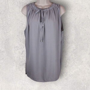 ANN TAYLOR Pleat Neck Top Loose Fit in Gray Size Medium